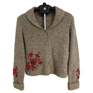 Vintage Northern Isles Collection Floral Appliqué Button Front Cardigan Size M
